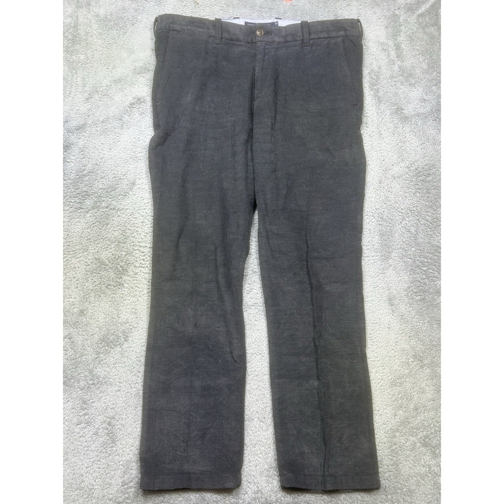 Tommy Hilfiger Corduroy Pants Mens 38x32 Black Flat Front Straight Leg Cuffed‎